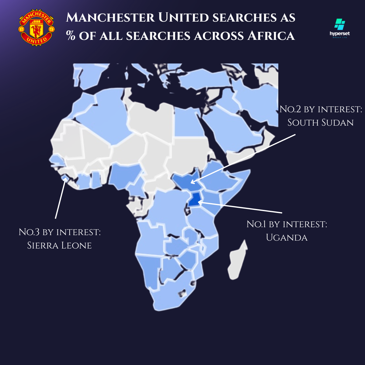 Map of Africa with data points sitting on a drak blue background
