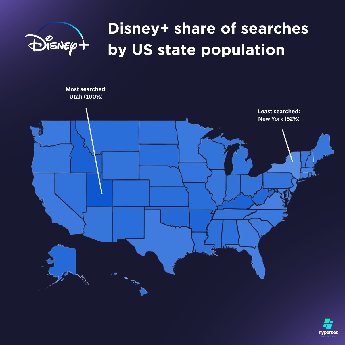 Map of US in different shades of blue