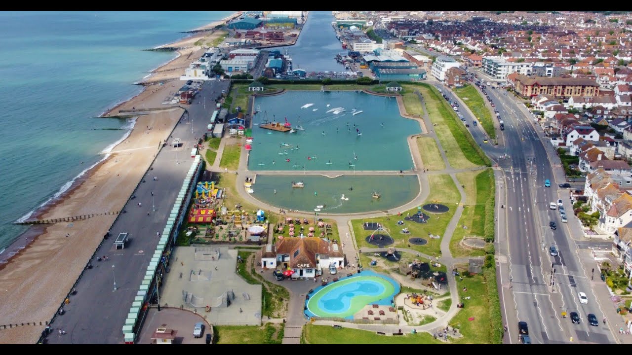 airial shot of lagoon with coastline to the left