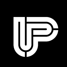 Logo with black background and white font