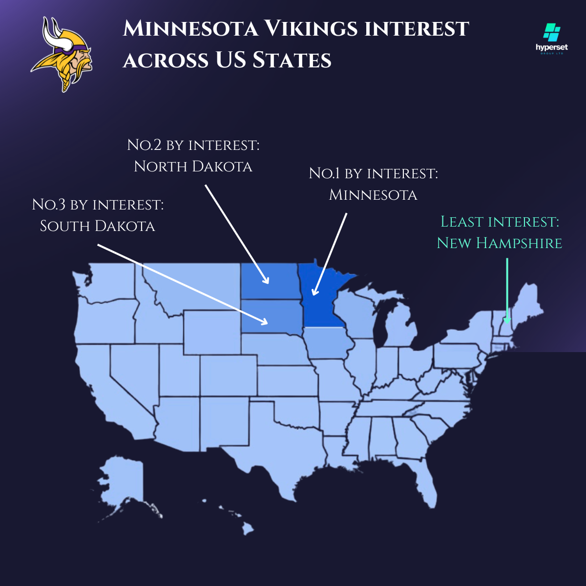 Map of USA with states in different colour intensities