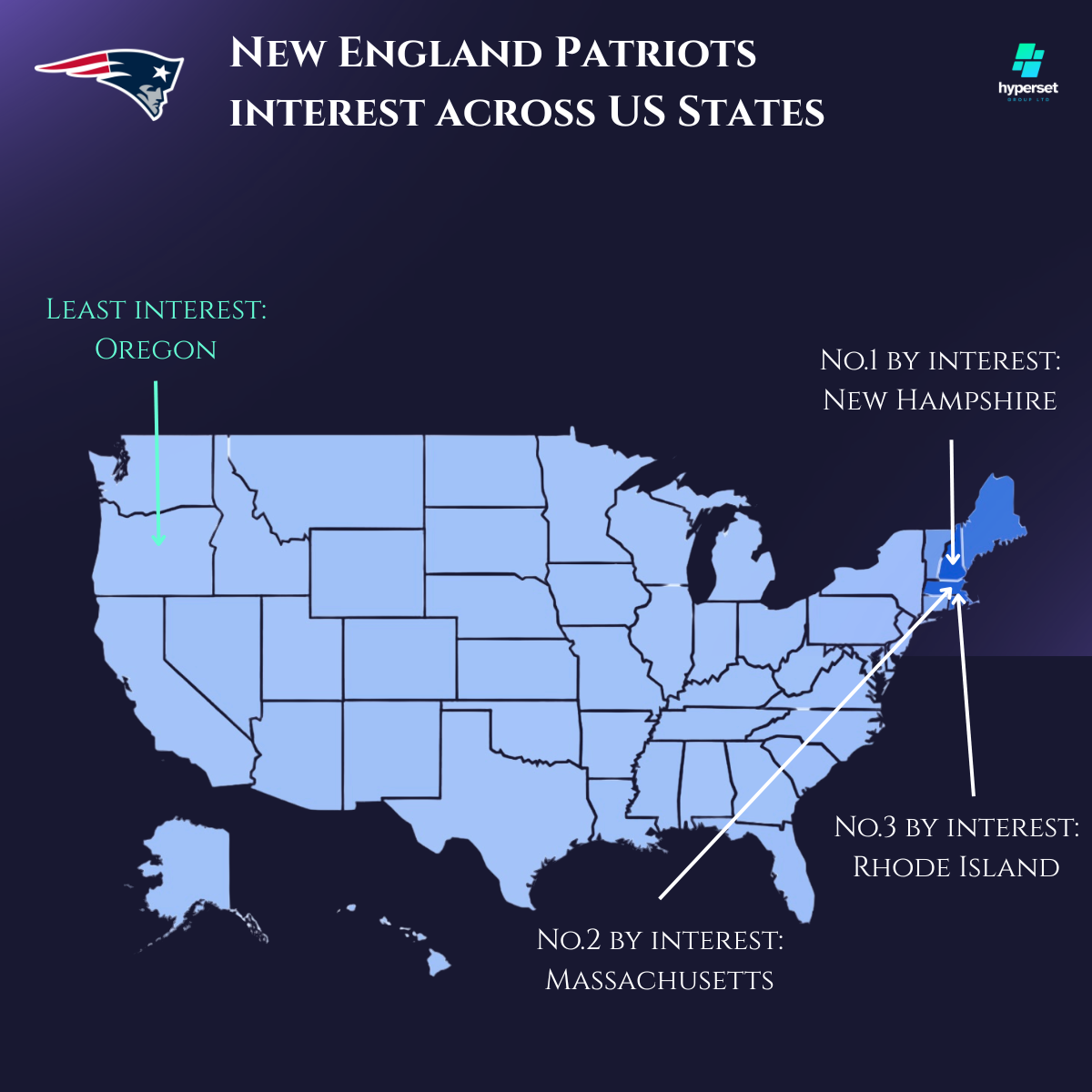 Map of USA with states in various colour intensities