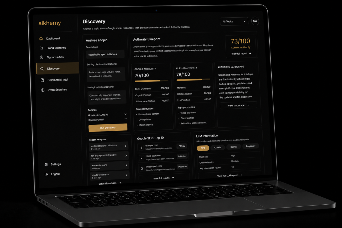 Image of laptop with the Alkhemi UI on screen